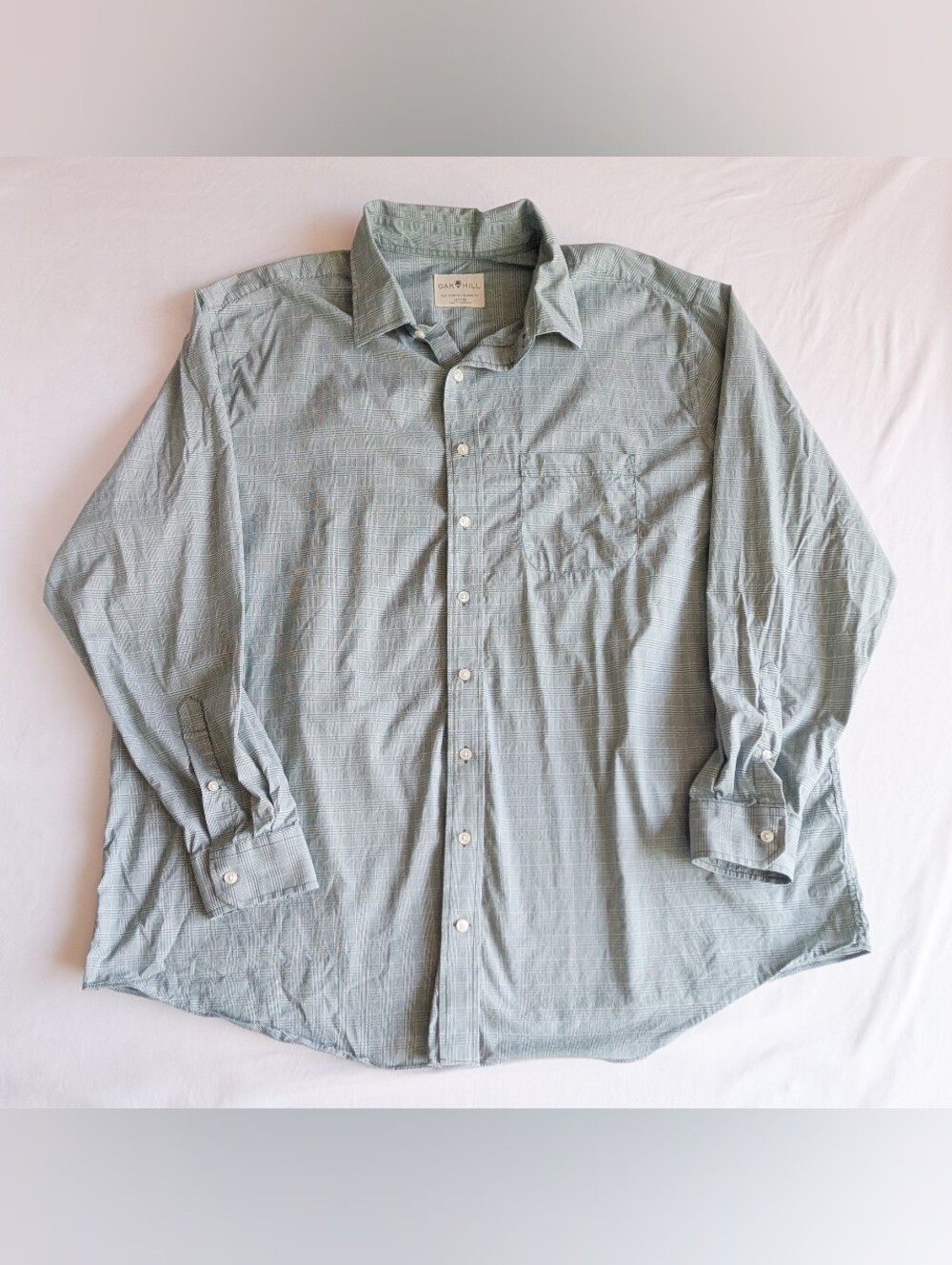 Oak Hill Mens Green Gingham Plaid Shirt Easy Stretch Classic Fit 19 37/38
